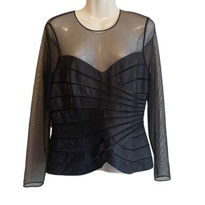 Victor Costa Black Asymmetrical Sheer Blouse